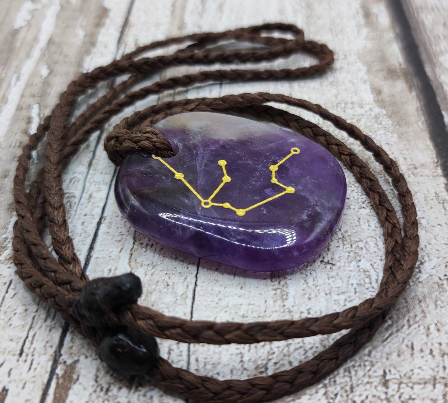 Amethyst Aquarius constellation star sign unisex pendant.