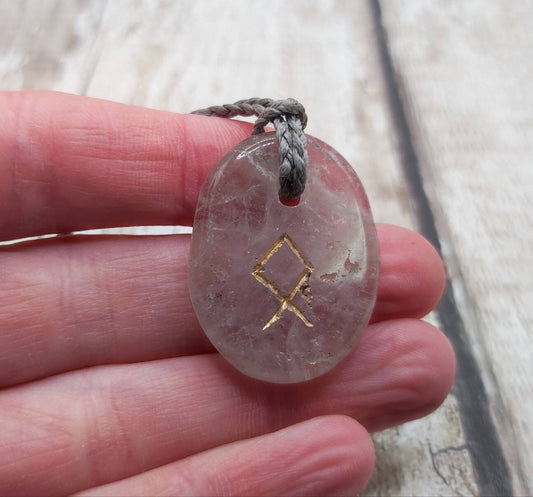 Othlala Nordic rune stone clear quartz crystal unisex pendant.