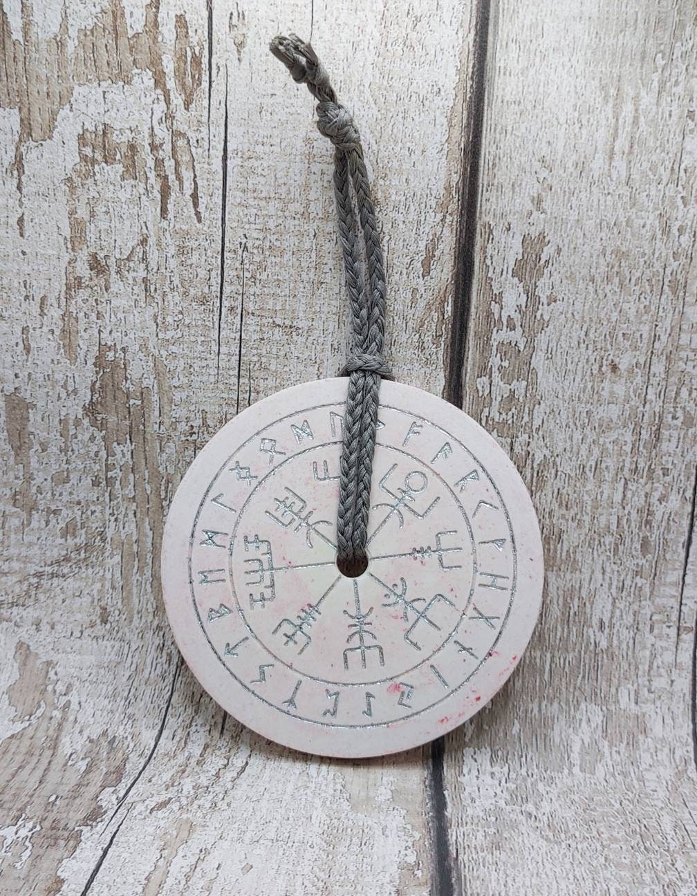 Jesmonite cast viking rune and viking compass hanging wall decoration with Italian silver leaf detail