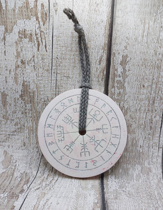 Jesmonite cast viking rune and viking compass hanging wall decoration with Italian silver leaf detail