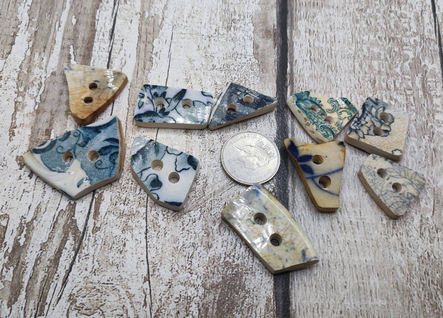 Unique Beach Combed Recycled Pottery Buttons