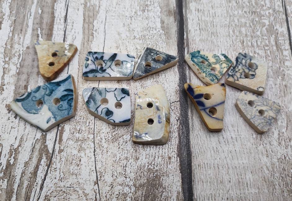 Unique Beach Combed Recycled Pottery Buttons