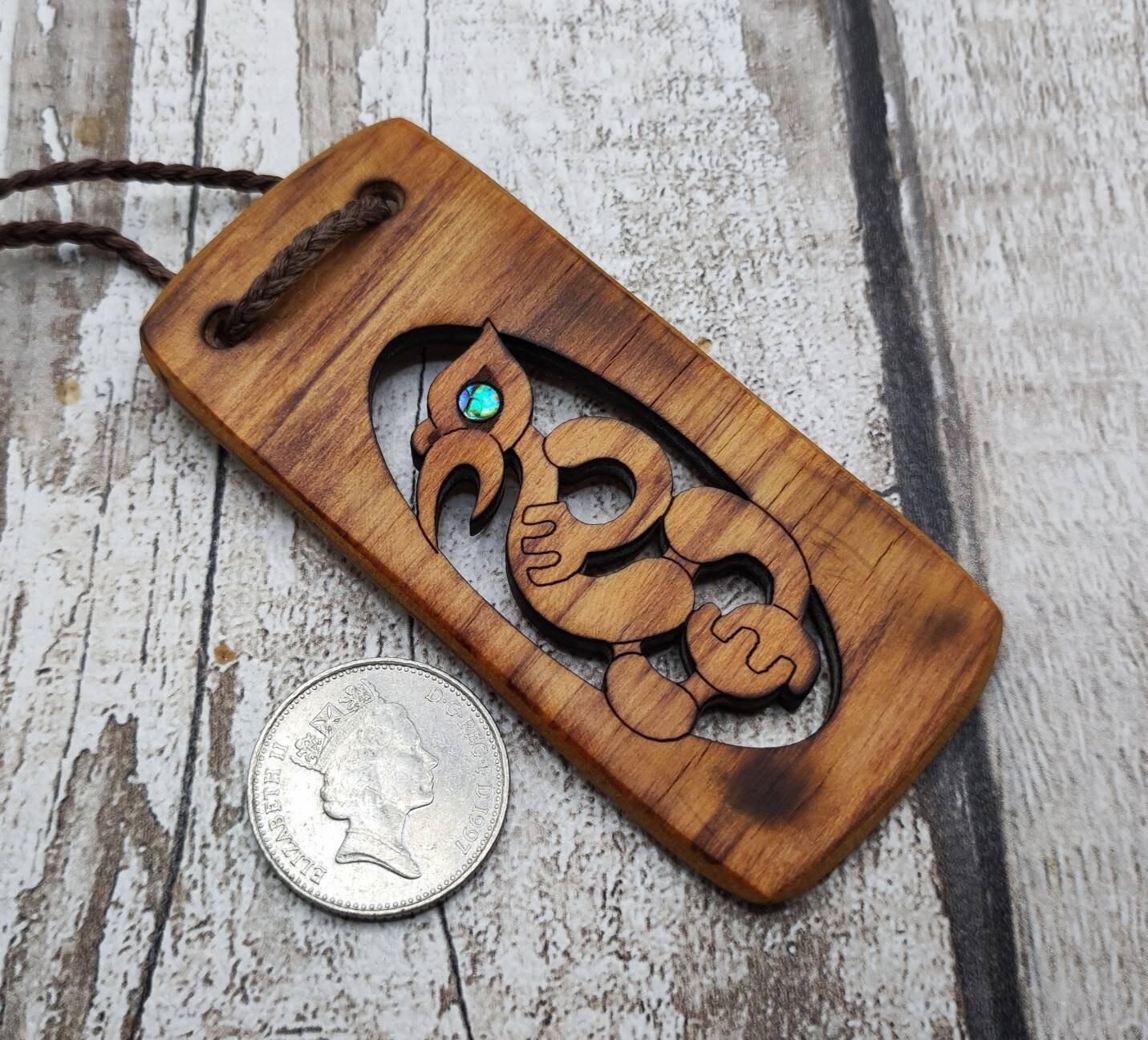 Rimu wood pendant, veneer, New Zealand Mania, recycled coster.