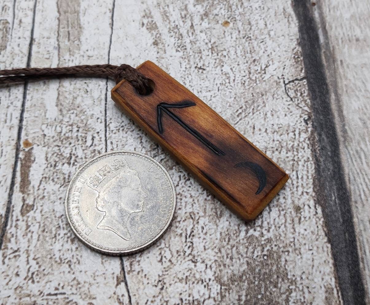 Rimu wood veneer, tiwaz rune pendant.