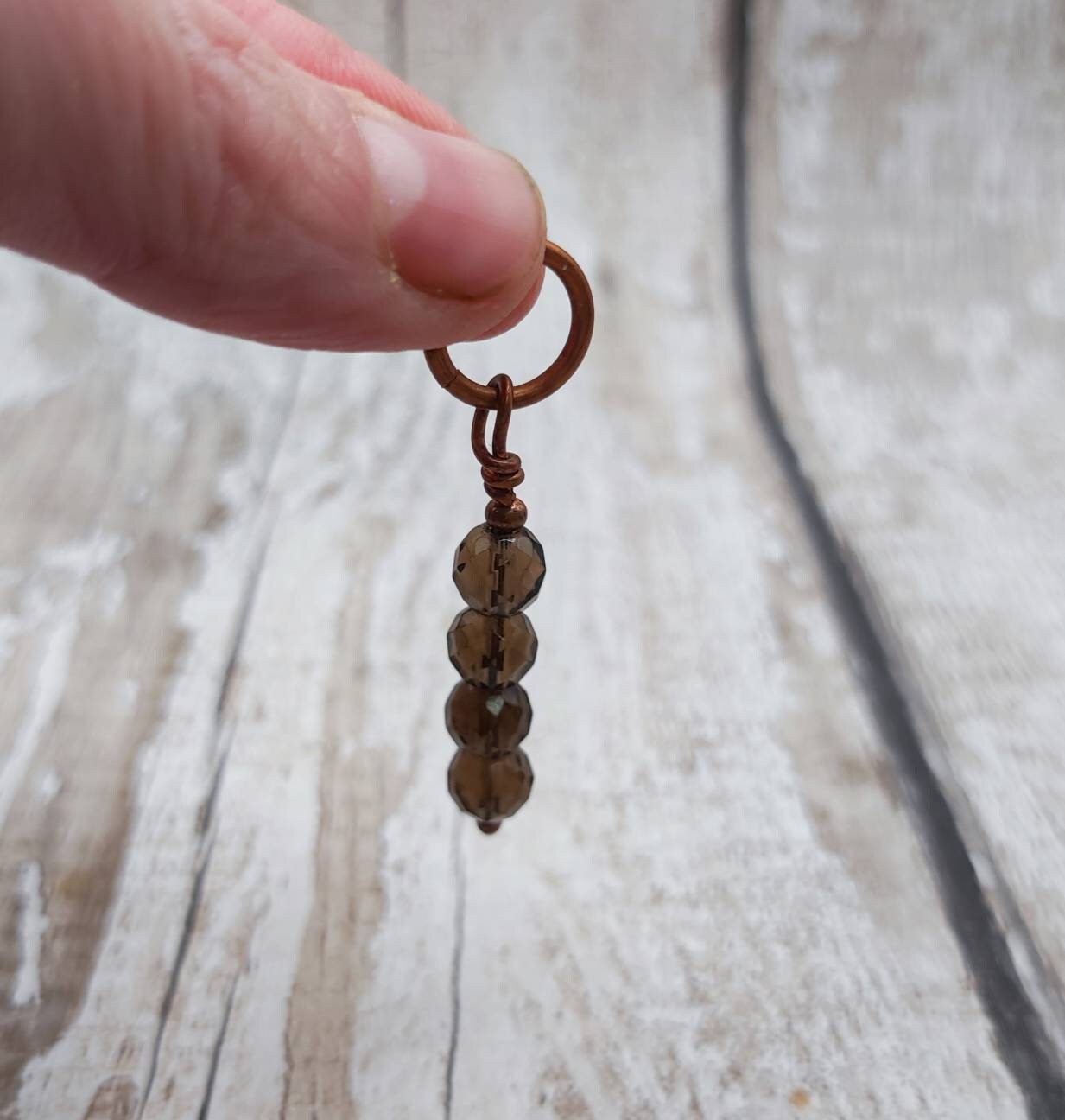 Smokey quartz, faceted bead, copper bracelet charm.