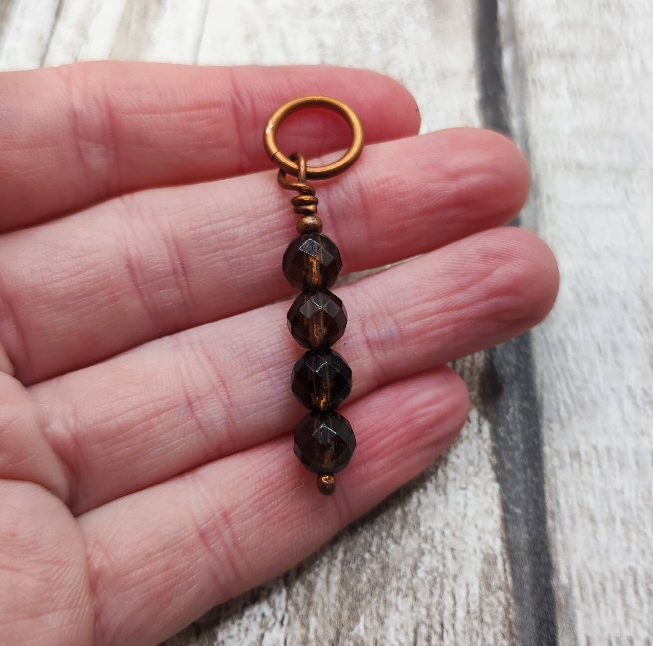 Smokey quartz, faceted bead, copper bracelet charm.