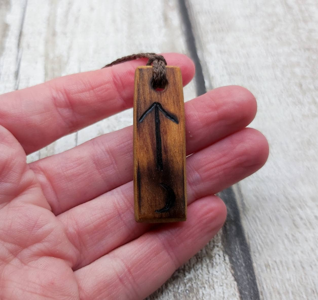 Rimu wood veneer, tiwaz rune pendant.