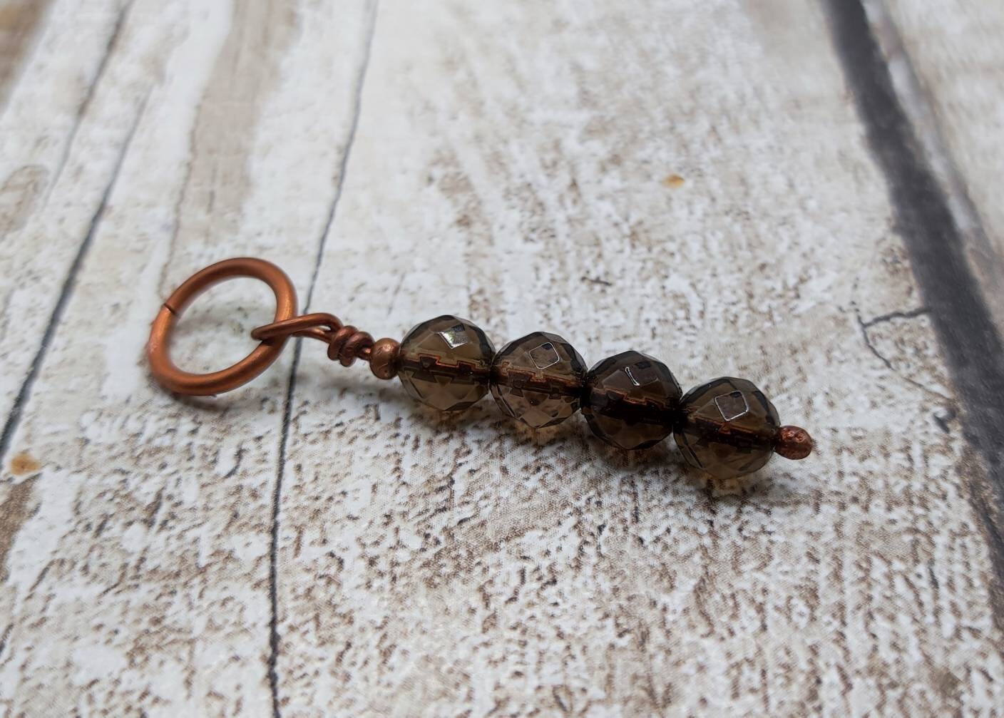 Smokey quartz, faceted bead, copper bracelet charm.