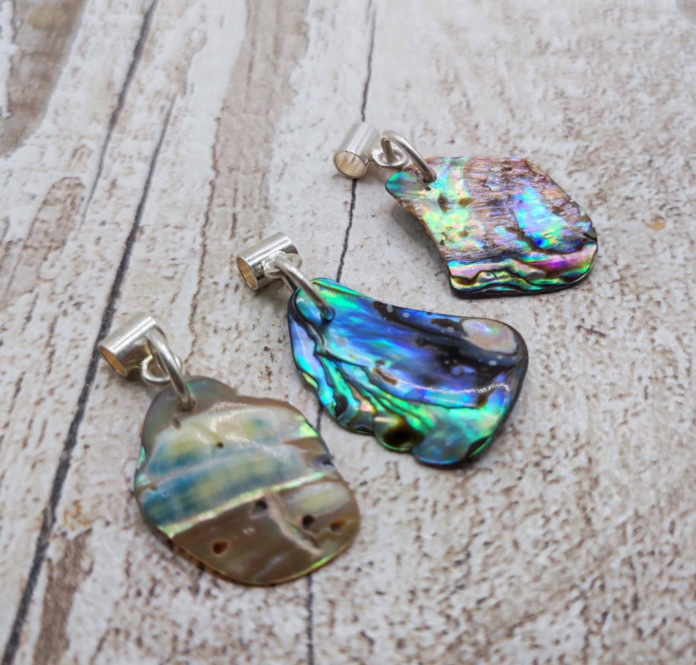 3pk rainbow paua abalone shell bracelet charms.