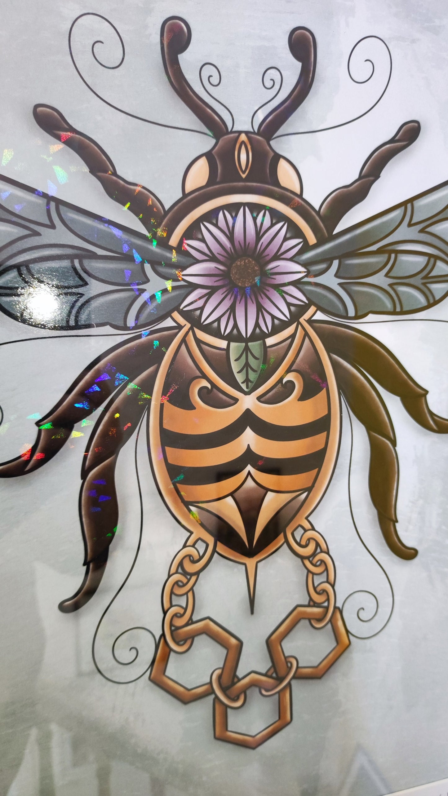 Gilded bumble bee, printed digital illustration.