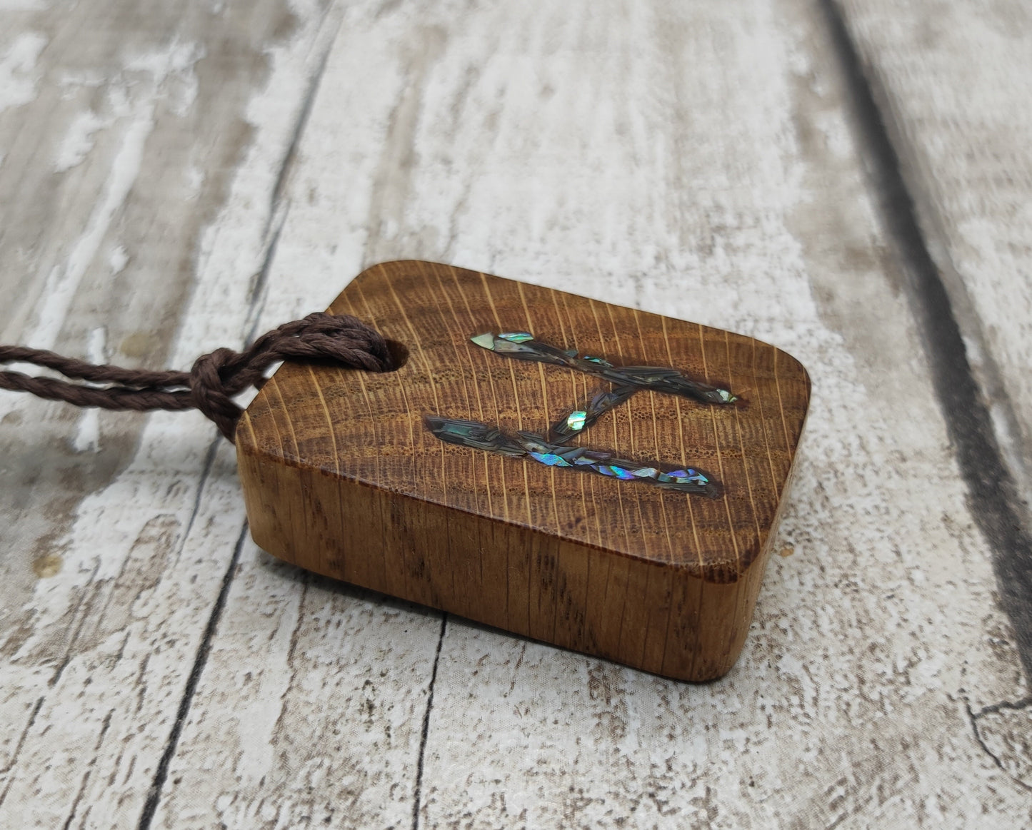 Hagalaz oak wood rune Christmas decoration with pāua shell