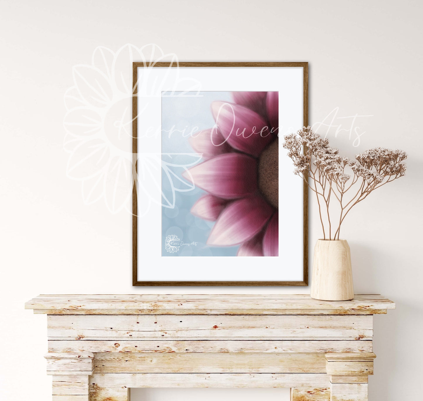 Magnolia pink sunflower digital download. Wall art, invite design, poster print.