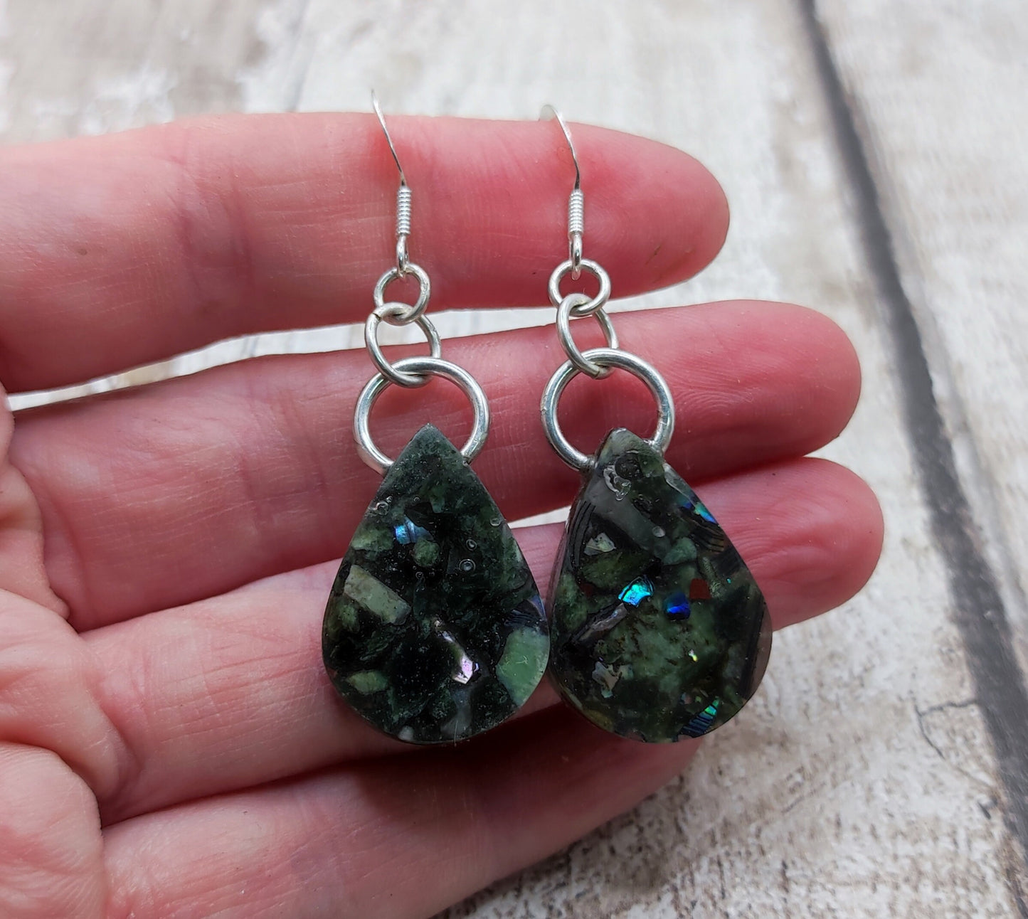 New Zealand pounamu greenstone earrings in UV resin