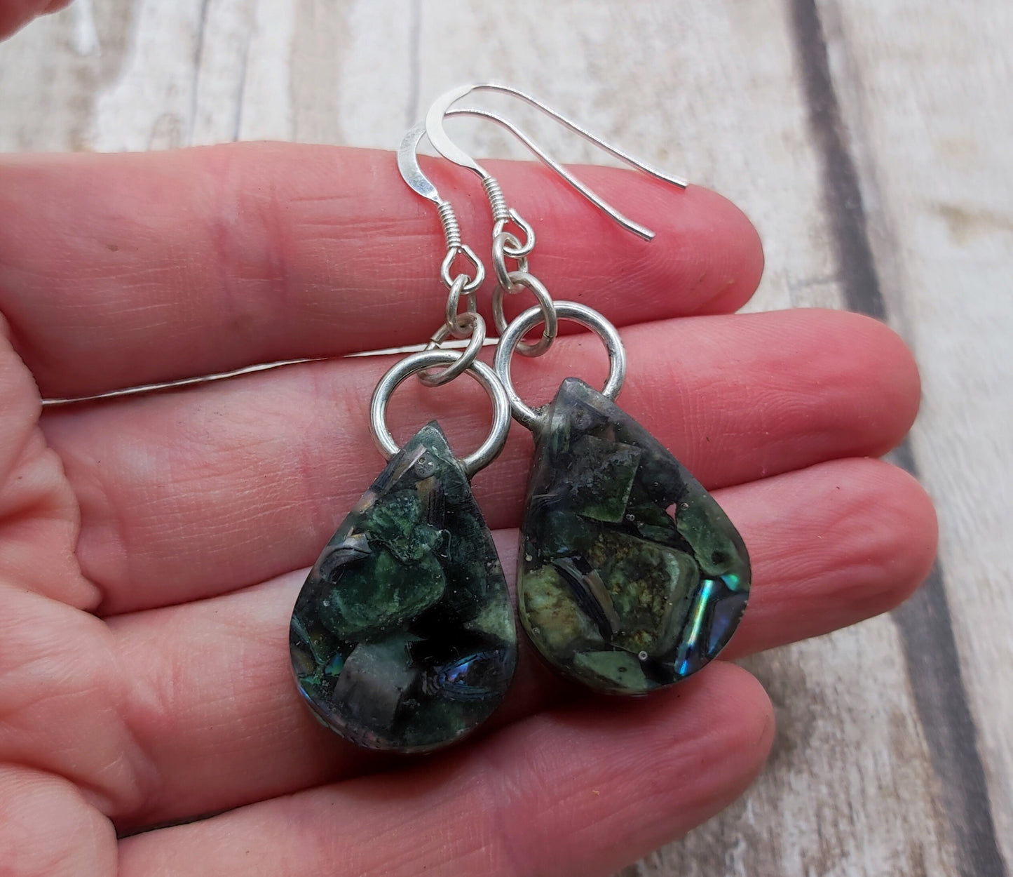 New Zealand pounamu greenstone earrings in UV resin