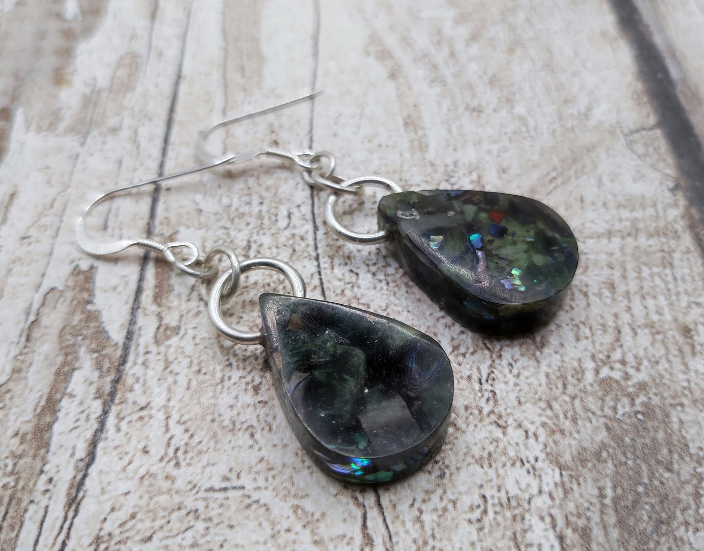 New Zealand pounamu greenstone earrings in UV resin