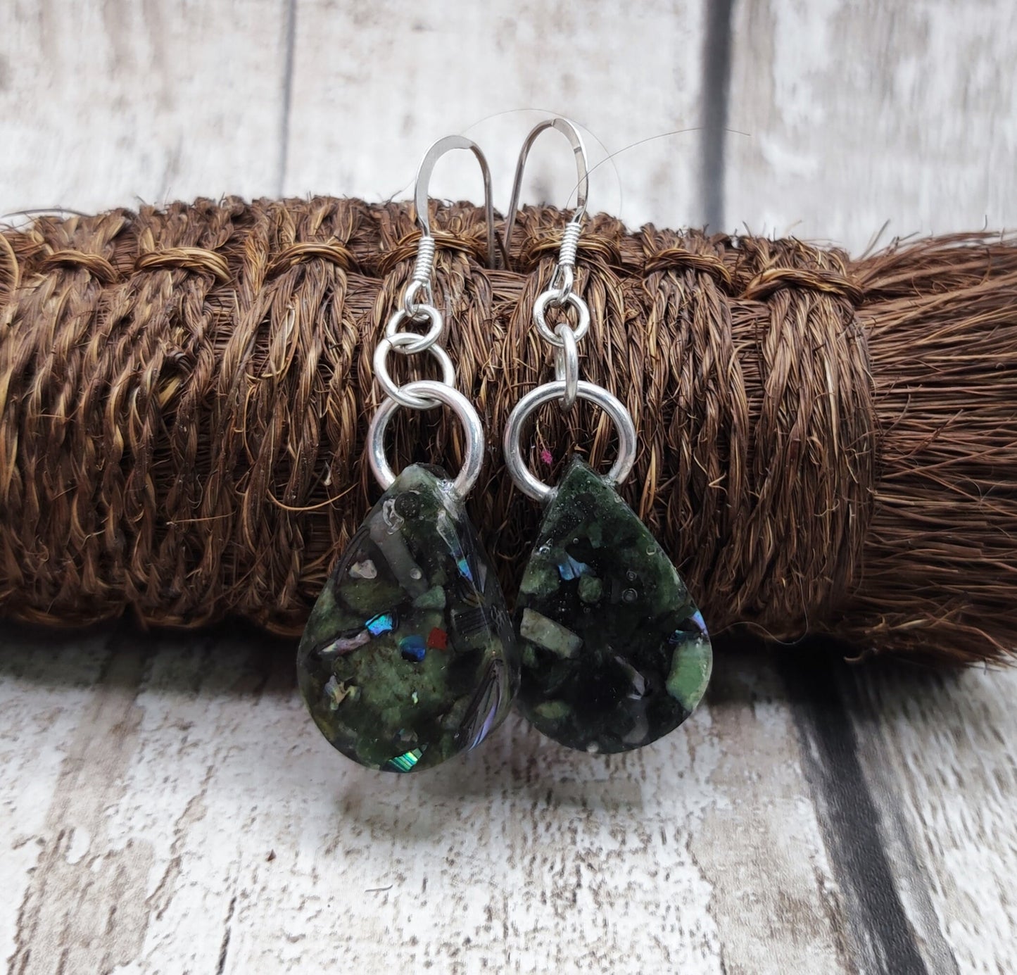 New Zealand pounamu greenstone earrings in UV resin