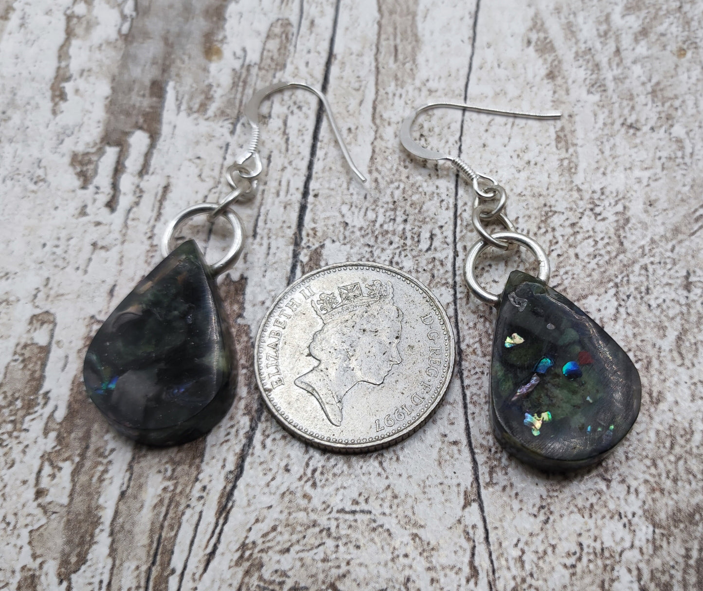 New Zealand pounamu greenstone earrings in UV resin