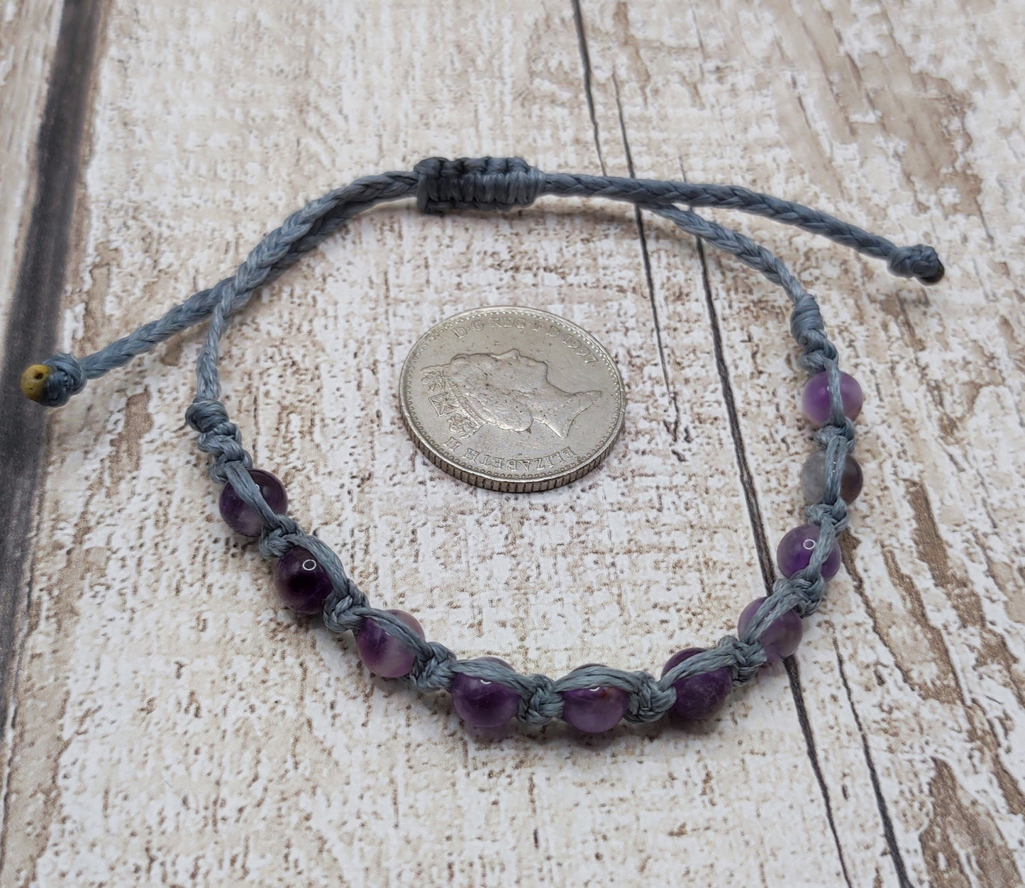 Amethyst 6mm adjustable macramé bracelet.