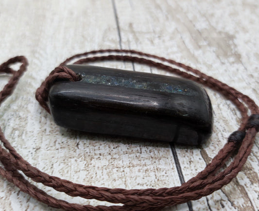 Bog oak, welo opal and moldavite toki styled pendant.