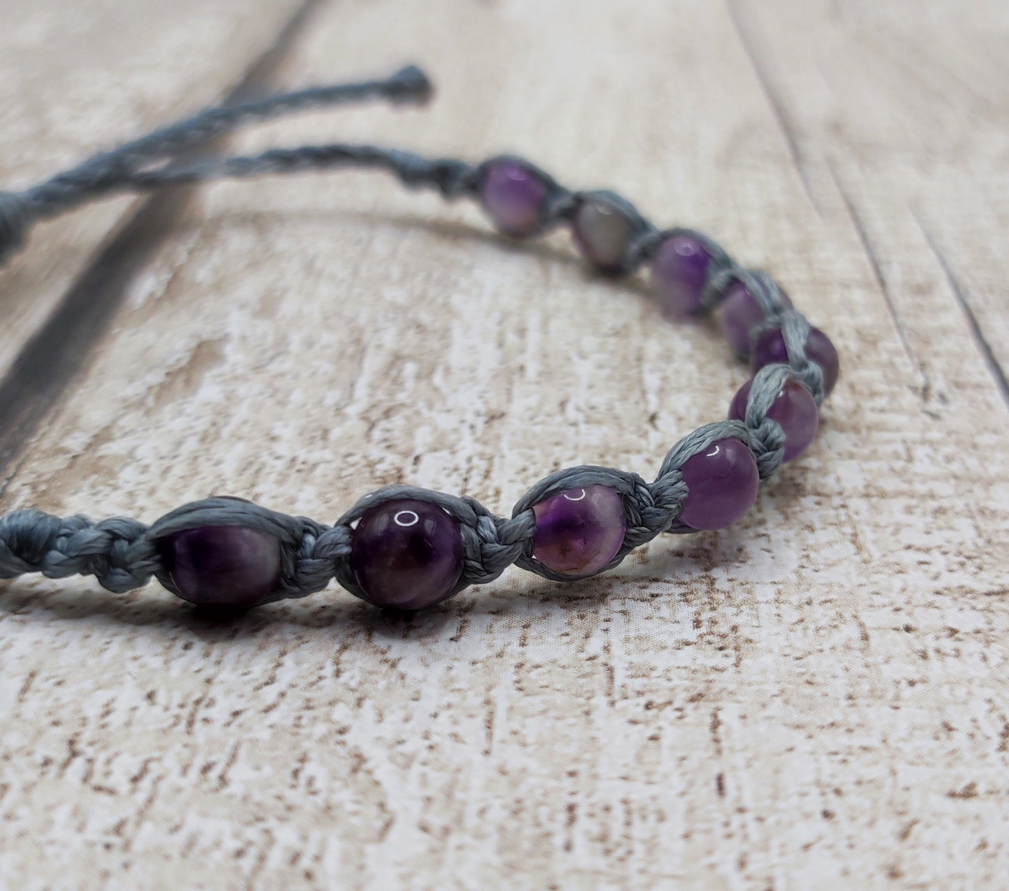 Amethyst 6mm adjustable macramé bracelet.