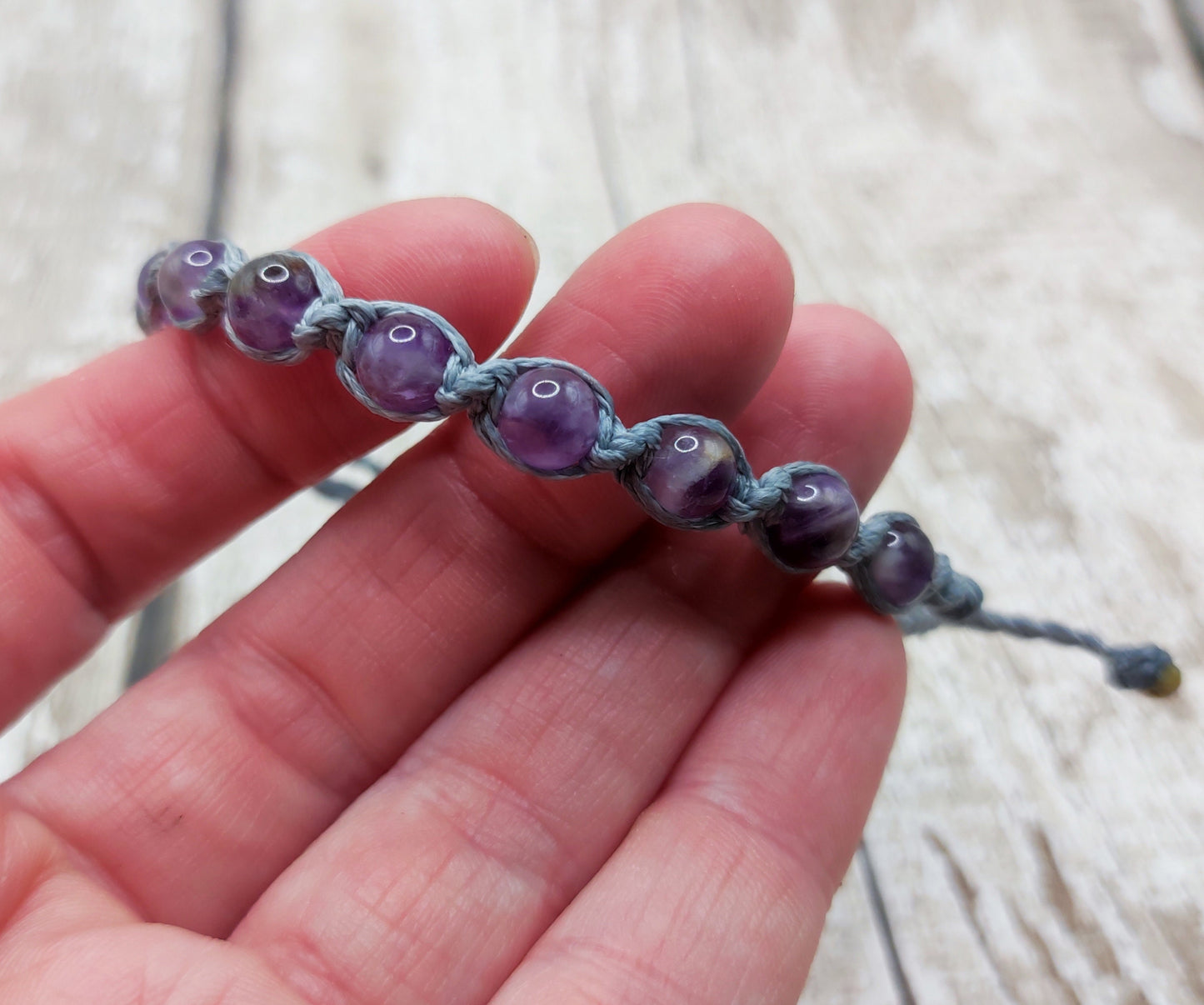 Amethyst 6mm adjustable macramé bracelet.