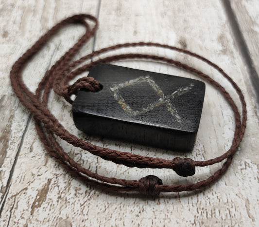 Fenland bog oak pendant, othala rune with NZ Jade.