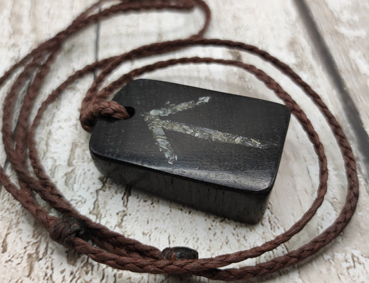 Fenland bog oak pendant, tiwaz rune with NZ Jade.