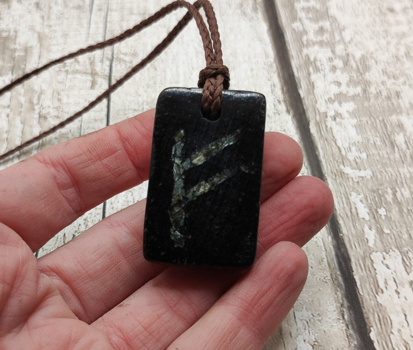 Fenland bog oak pendant and NZ Jade fehu rune