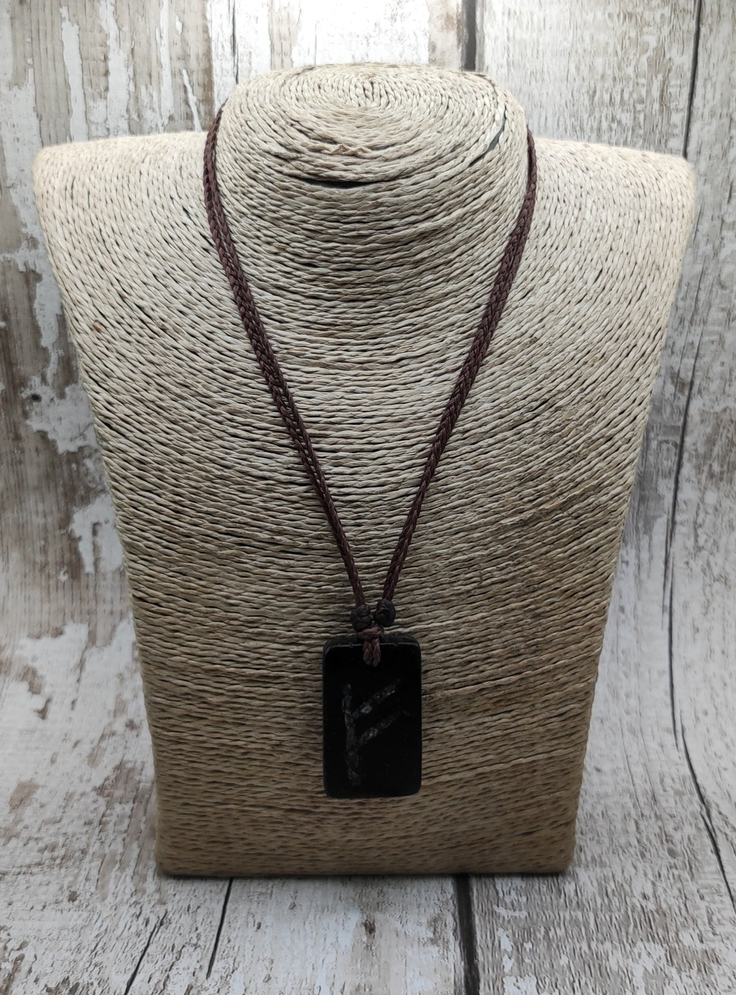 Fenland bog oak pendant and NZ Jade fehu rune