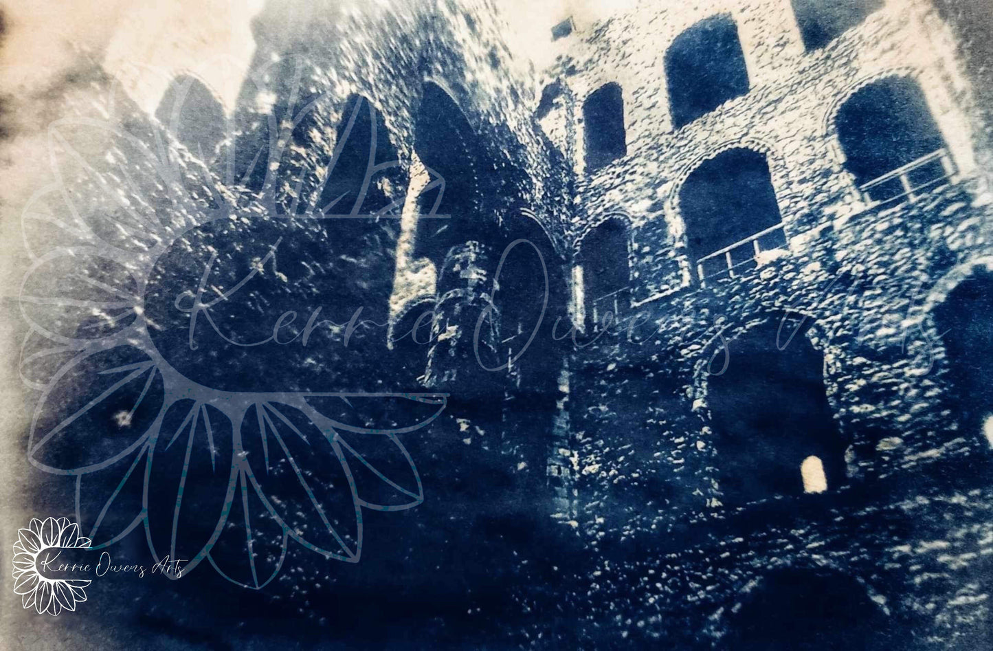 Rochester castle cyanotype photographic print. Digital download.