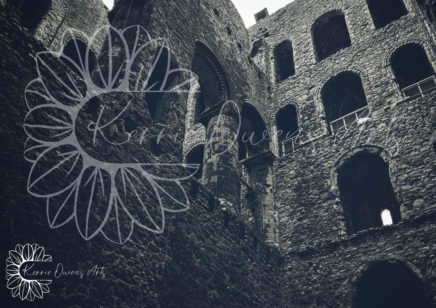 Rochester castle landscape greyscale photographic print, digital download.