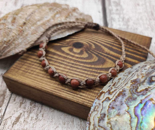 Goldstone macramé 6mm bead adjustable bracelet.