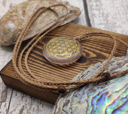 Clear quartz flower of life geometric pendant