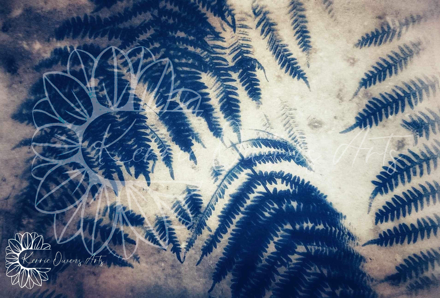 Fern leaf cyanotype photography print, digital download.