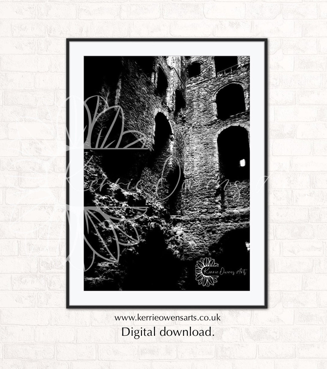 Rochester castle photographic print, black and white digital download.